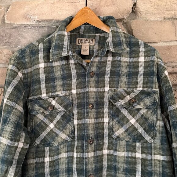 Duluth Trading Co. Flannel Shirt Men’s M Green Blue Plaid Long Sleeve - Picture 2 of 9